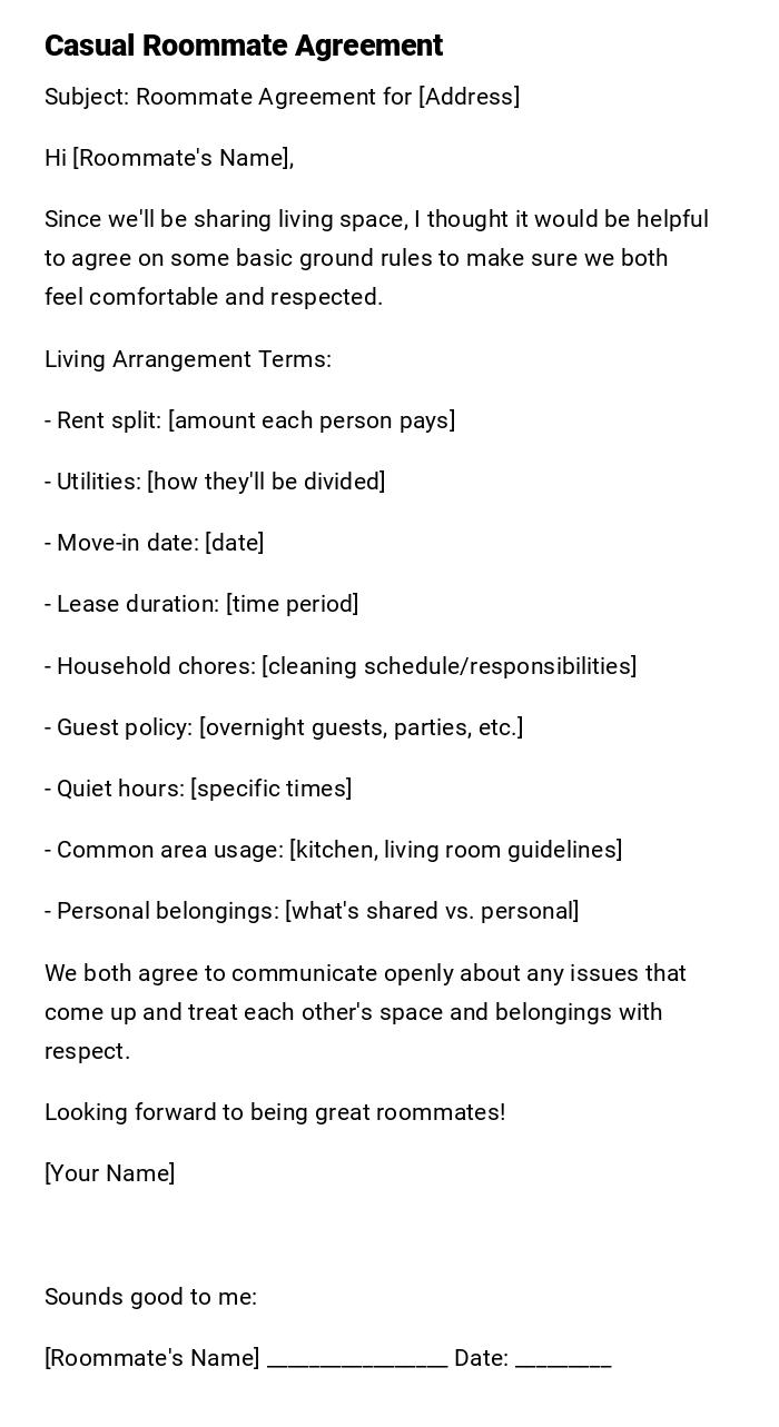 Casual Roommate Agreement