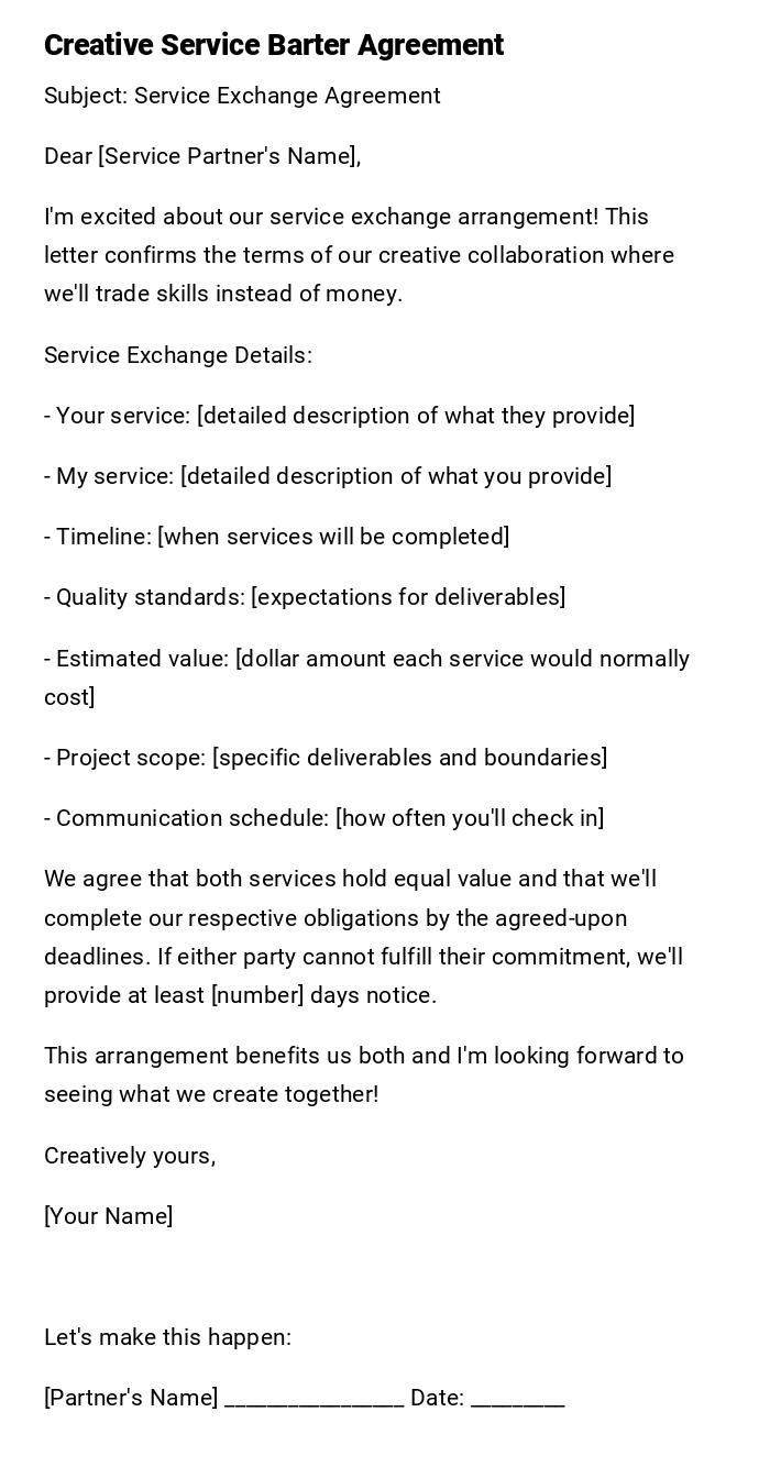 Creative Service Barter Agreement