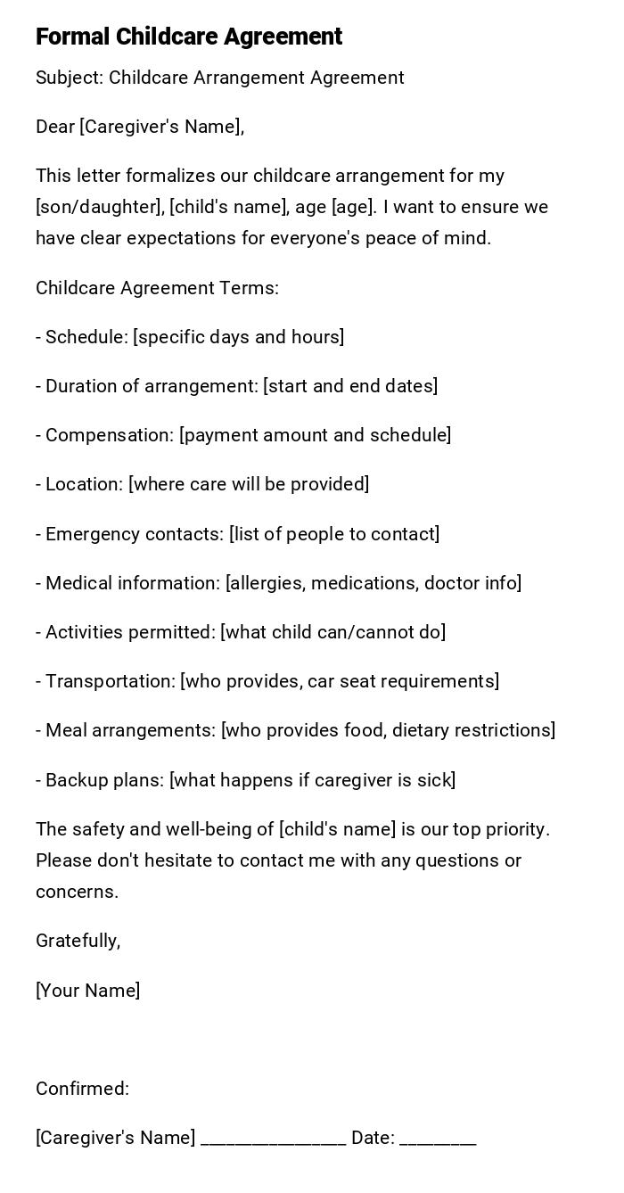 Formal Childcare Agreement