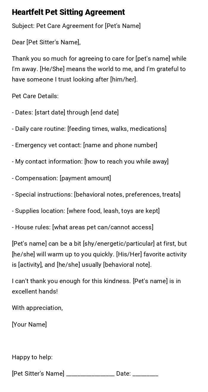 Heartfelt Pet Sitting Agreement