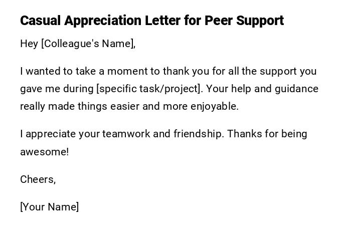 Casual Appreciation Letter for Peer Support