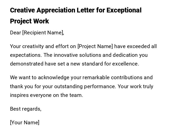 Creative Appreciation Letter for Exceptional Project Work