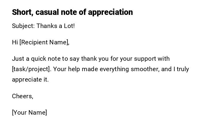 Short, casual note of appreciation