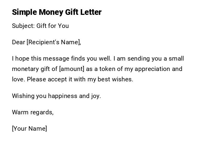 Simple Money Gift Letter