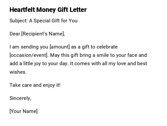 Heartfelt Money Gift Letter