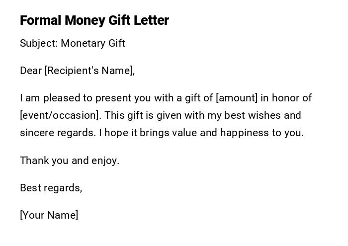 Formal Money Gift Letter