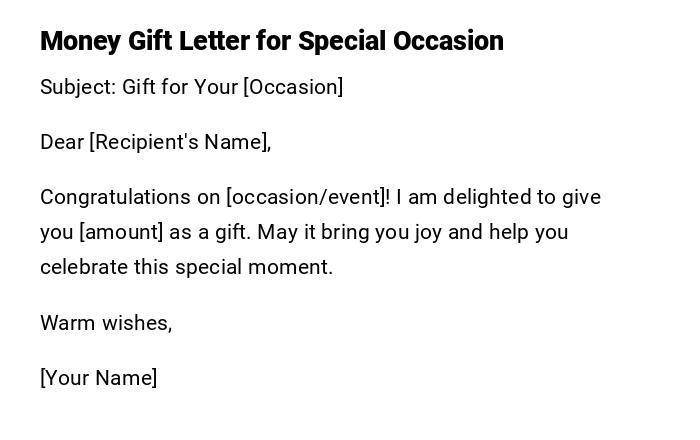Money Gift Letter for Special Occasion