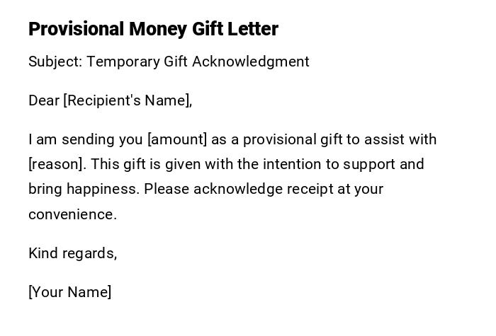 Provisional Money Gift Letter