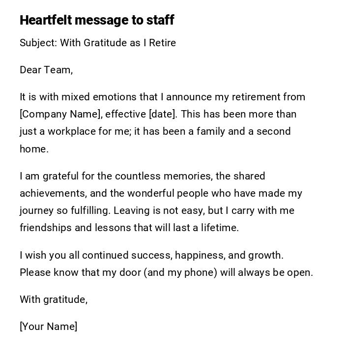Heartfelt message to staff