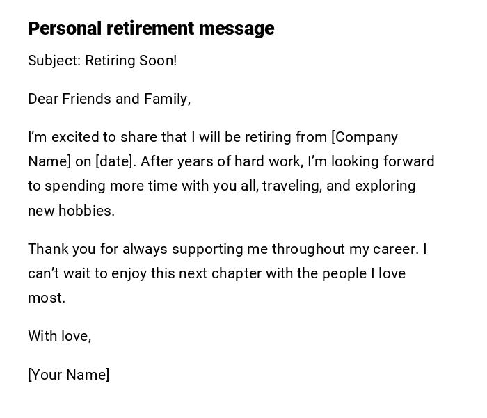 Personal retirement message