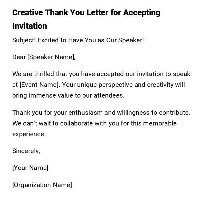 Creative Thank You Letter for Accepting Invitation