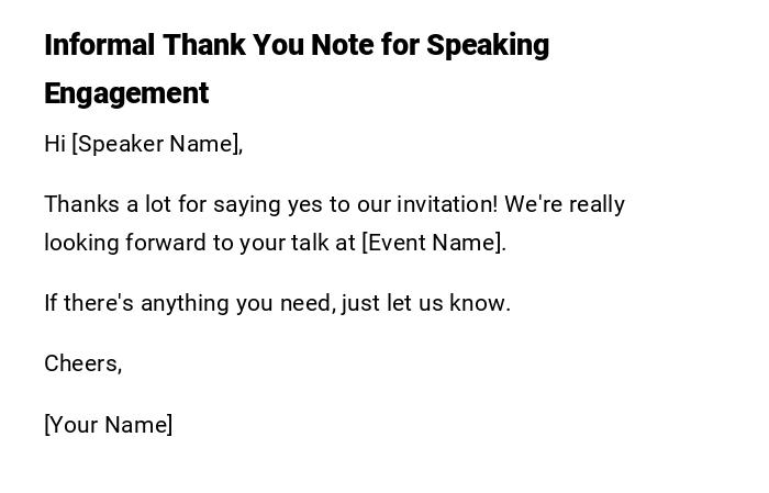Informal Thank You Note for Speaking Engagement