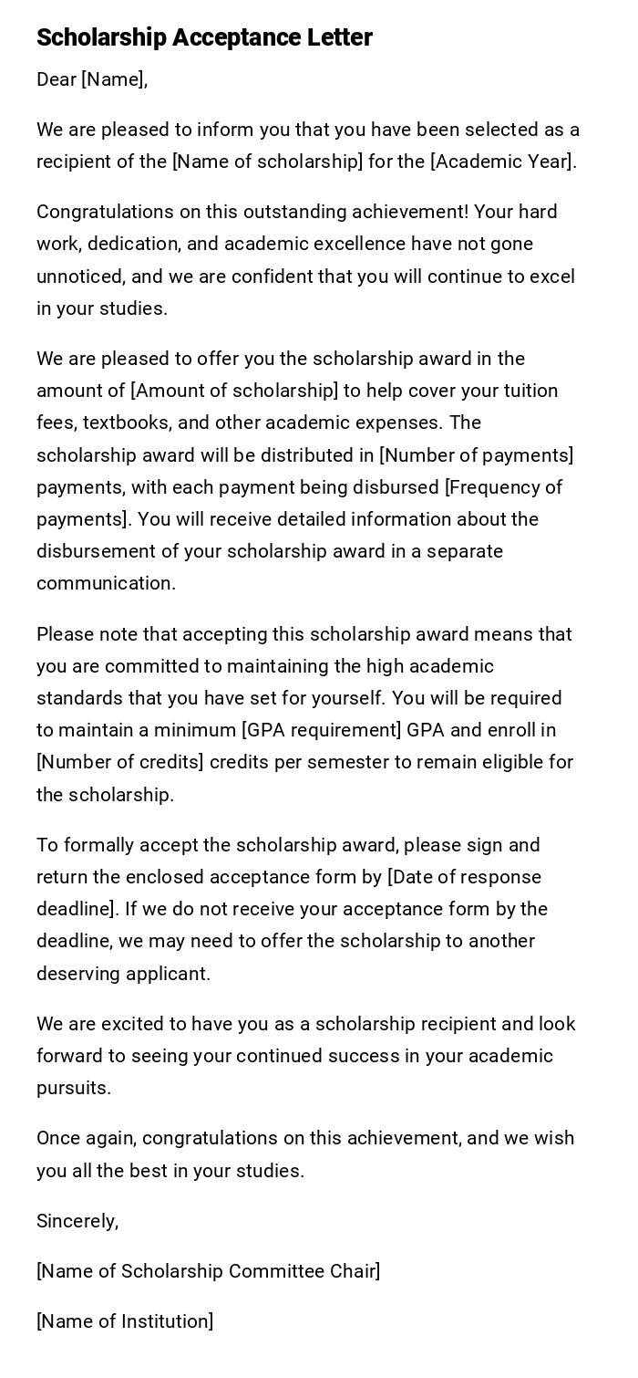 Scholarship Acceptance Letter