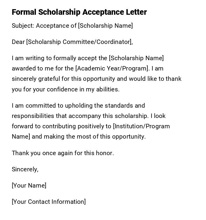 Formal Scholarship Acceptance Letter