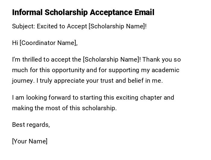 Informal Scholarship Acceptance Email