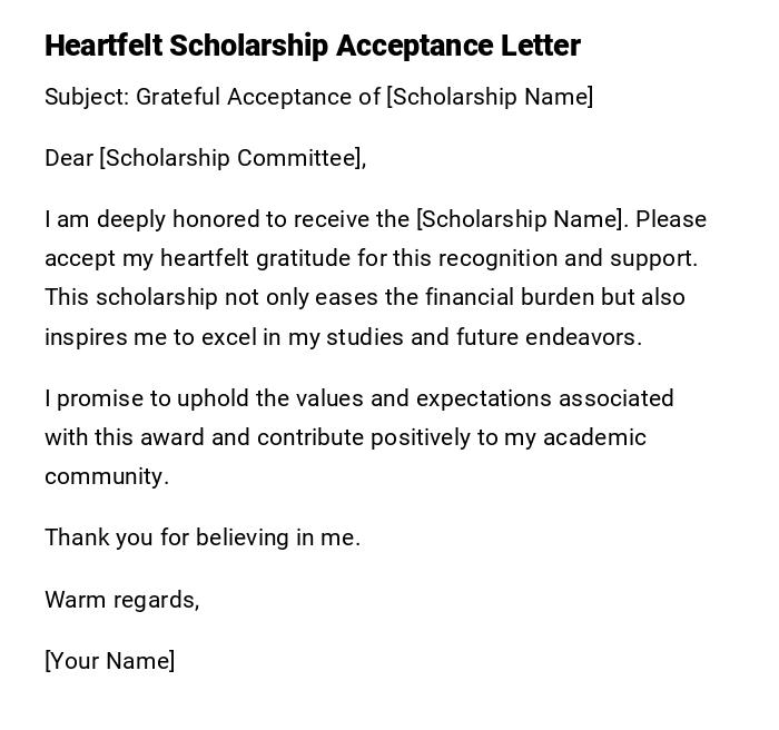 Heartfelt Scholarship Acceptance Letter