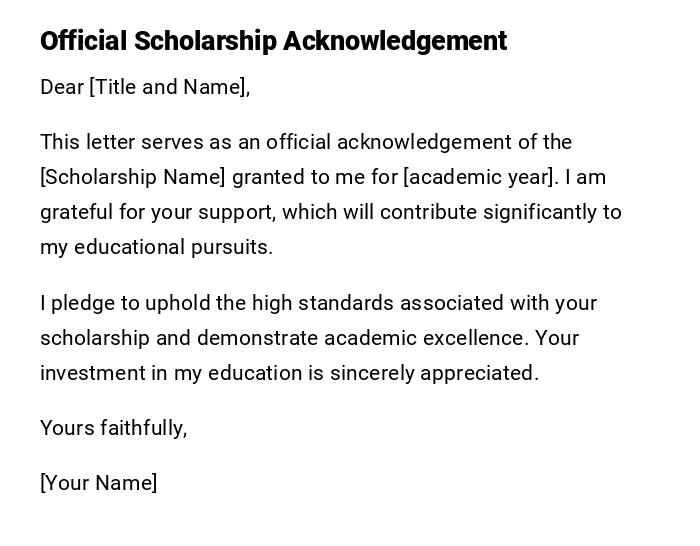 Official Scholarship Acknowledgement