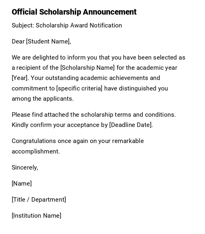 Official Scholarship Announcement