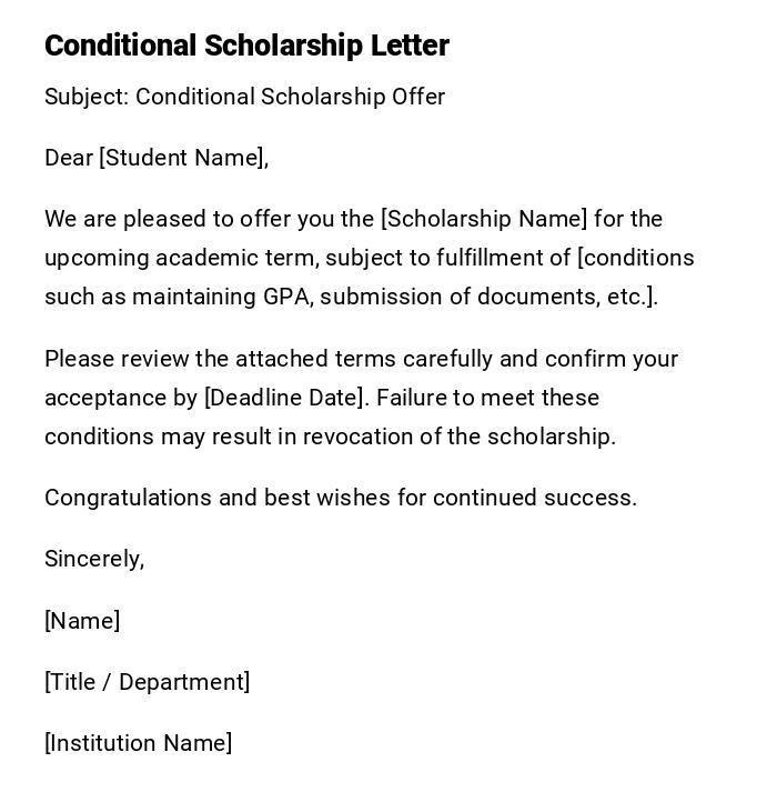 Conditional Scholarship Letter