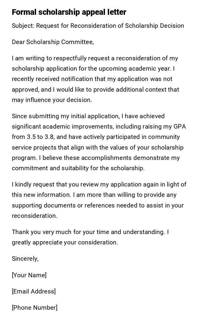 Formal scholarship appeal letter
