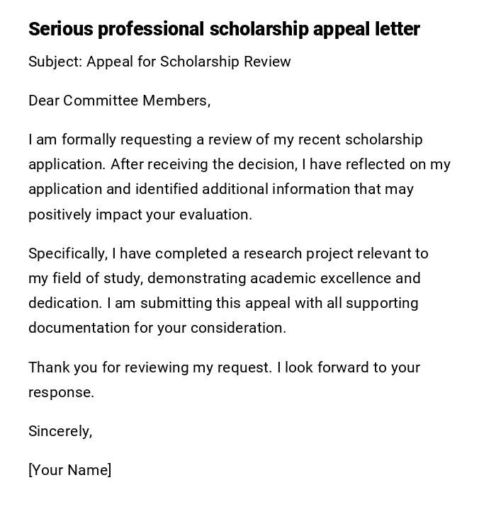 Serious professional scholarship appeal letter