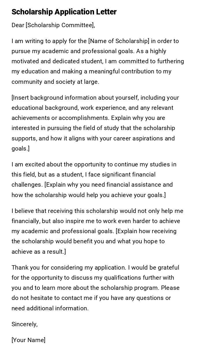 Scholarship Application Letter Scholarship Application Letter