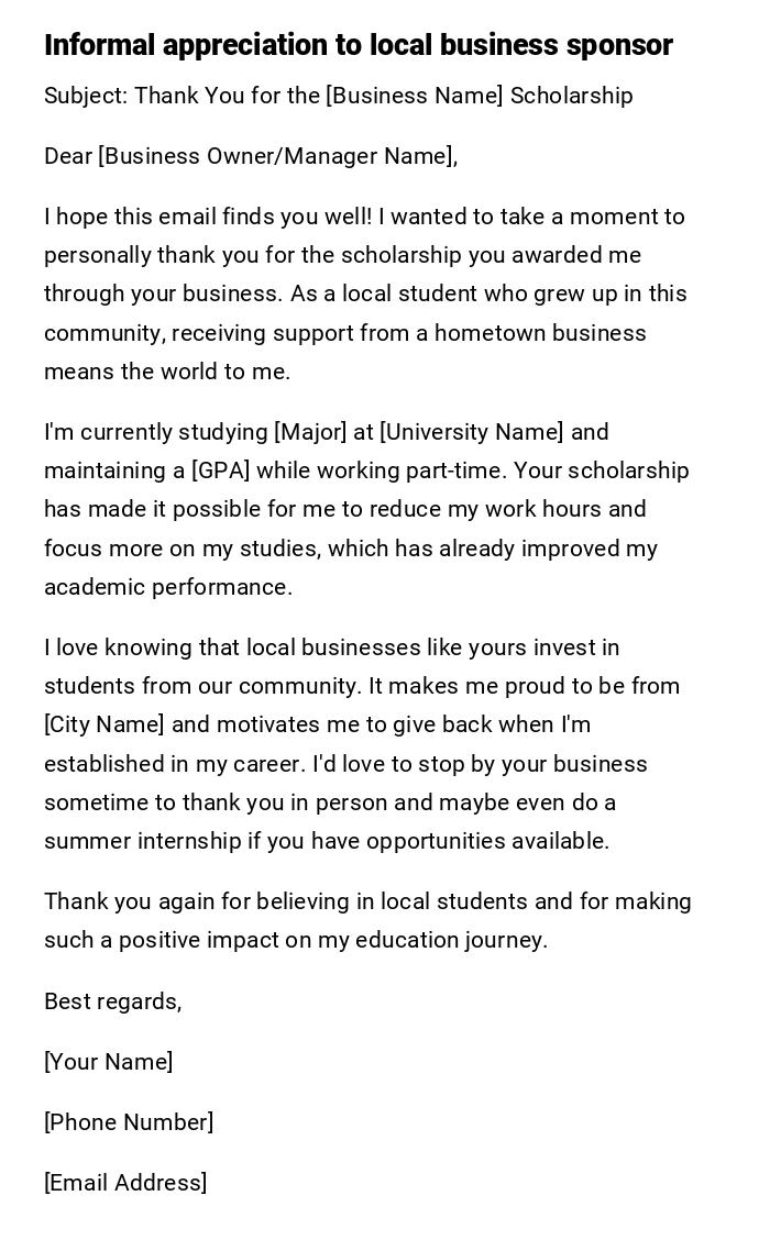Informal appreciation to local business sponsor
