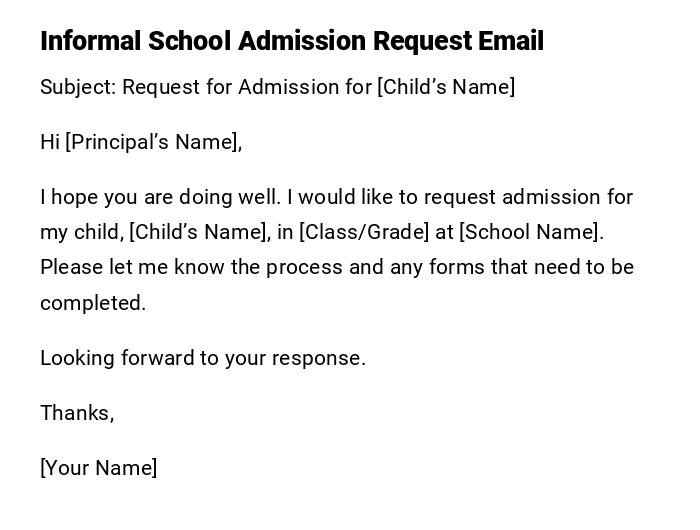 Informal School Admission Request Email Informal School Admission Request Email