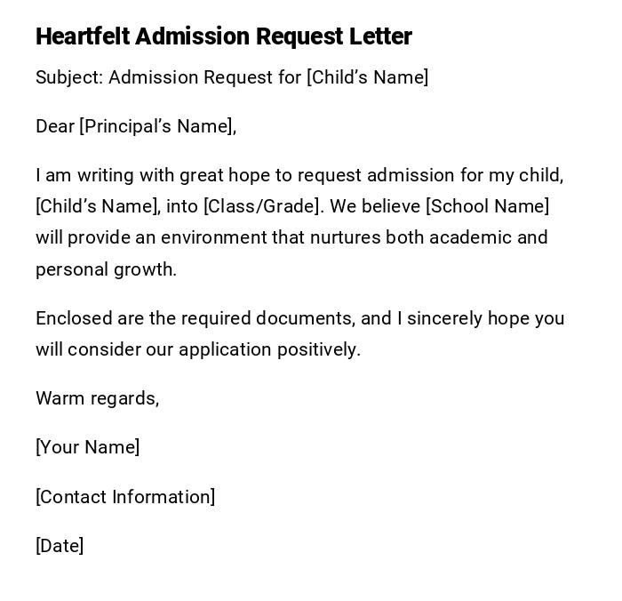 Heartfelt Admission Request Letter Heartfelt Admission Request Letter