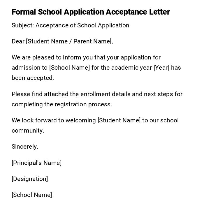 Formal School Application Acceptance Letter