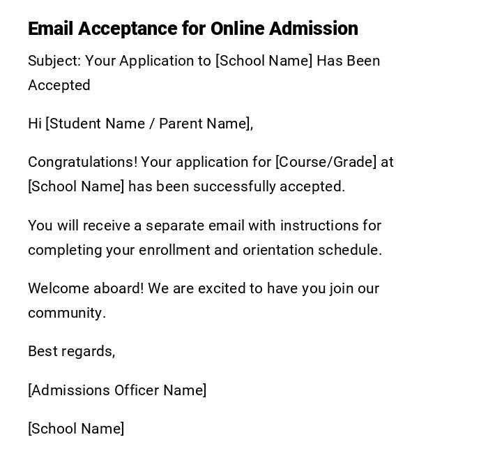 Email Acceptance for Online Admission