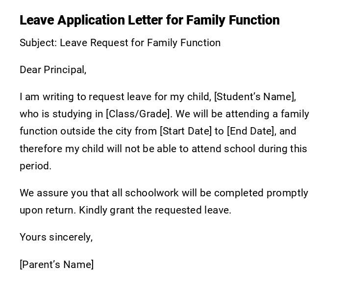 Leave Application Letter for Family Function