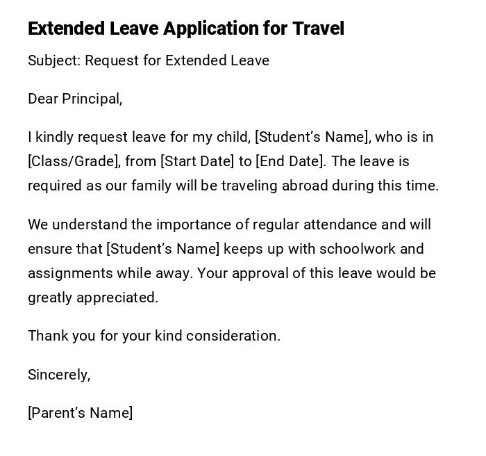 Extended Leave Application for Travel