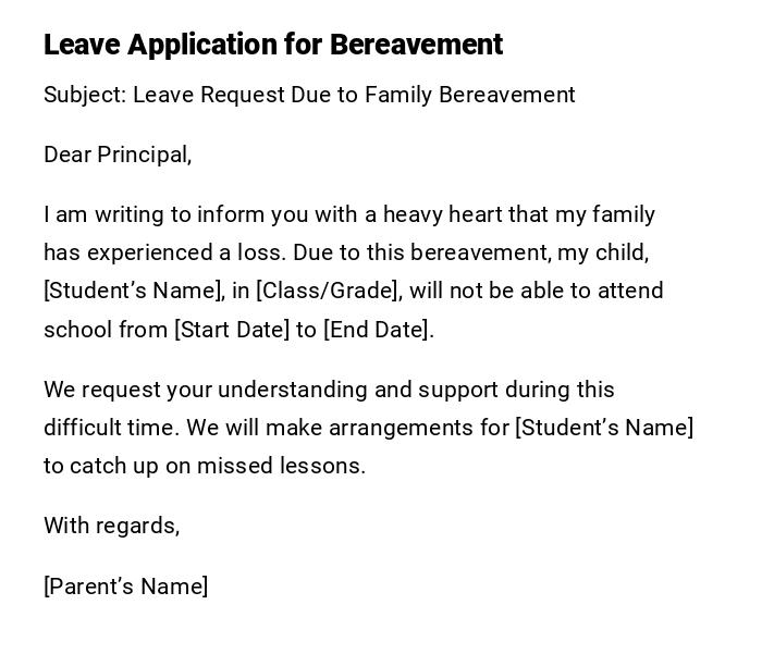 Leave Application for Bereavement