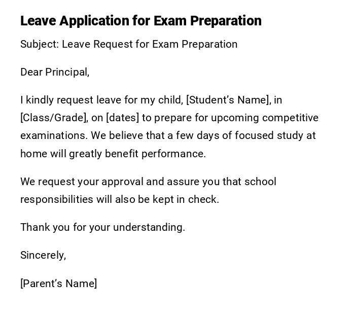 Leave Application for Exam Preparation