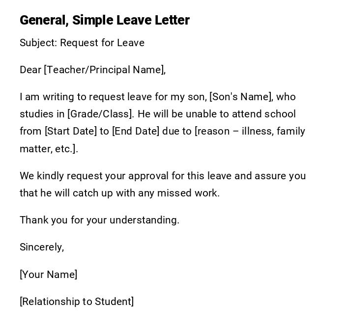 General, Simple Leave Letter