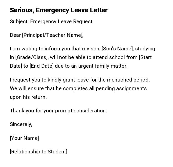 Serious, Emergency Leave Letter