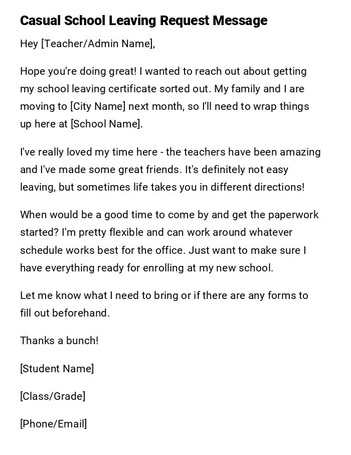 Casual School Leaving Request Message Casual School Leaving Request Message