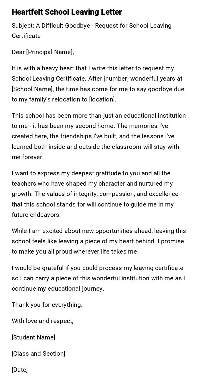 Heartfelt School Leaving Letter Heartfelt School Leaving Letter