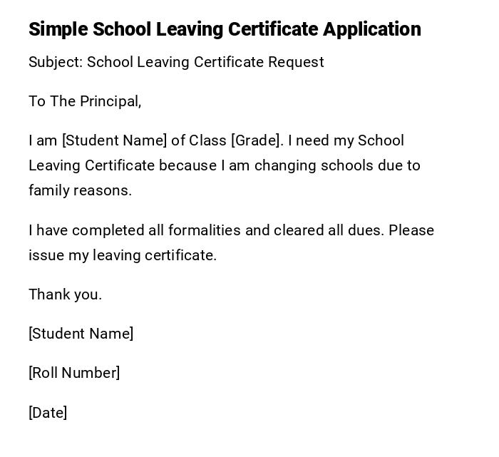 Simple School Leaving Certificate Application Simple School Leaving Certificate Application