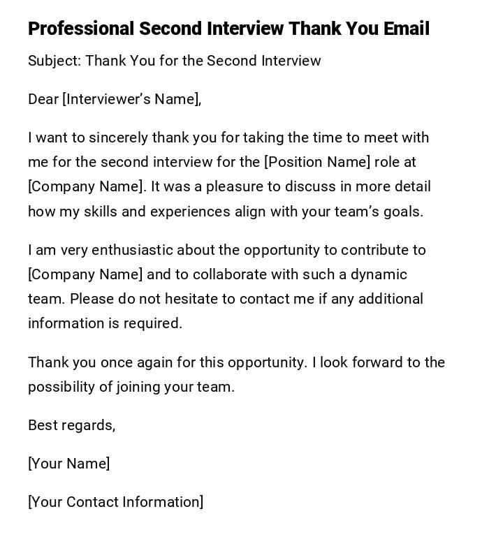 Professional Second Interview Thank You Email