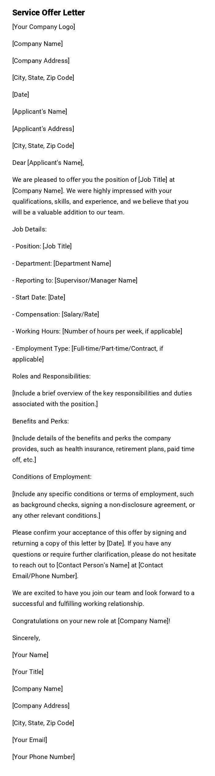 Service Offer Letter Service Offer Letter