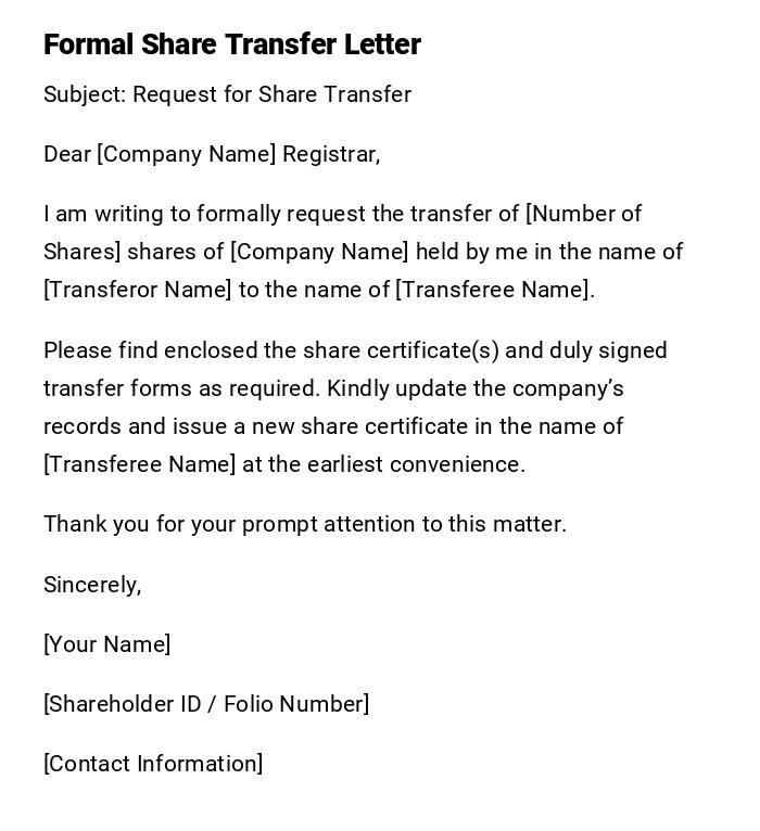 Formal Share Transfer Letter
