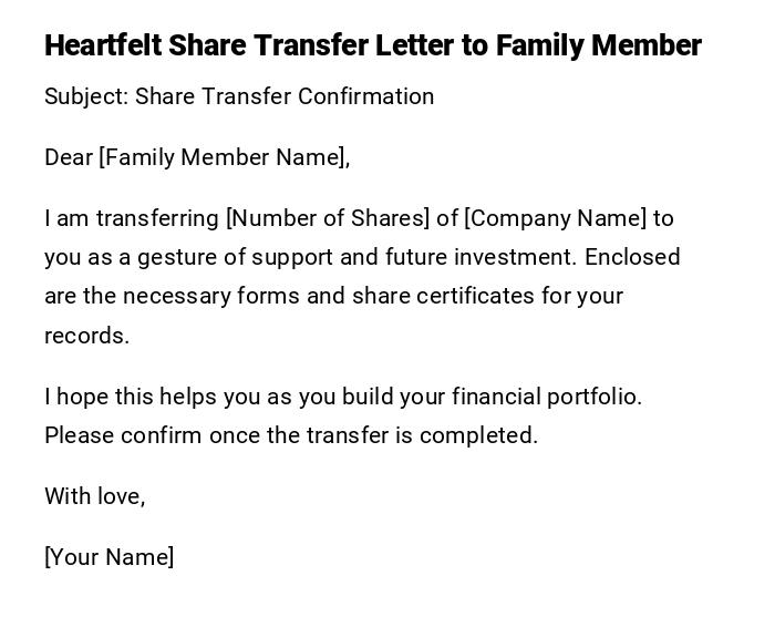 Heartfelt Share Transfer Letter to Family Member