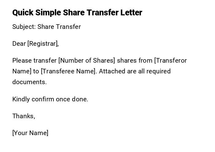 Quick Simple Share Transfer Letter