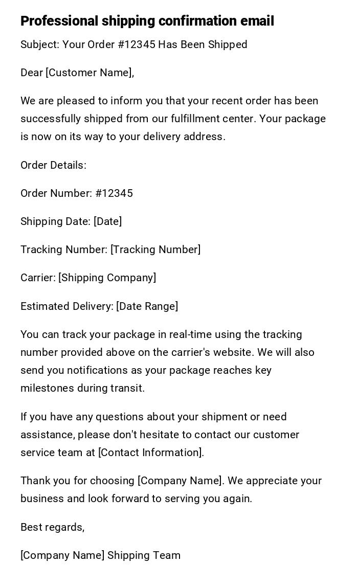Professional shipping confirmation email