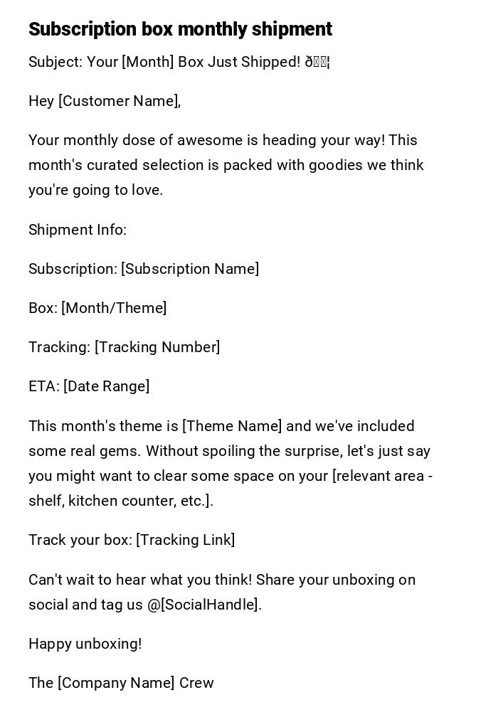 Subscription box monthly shipment