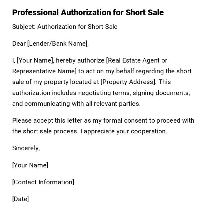 Professional Authorization for Short Sale Professional Authorization for Short Sale