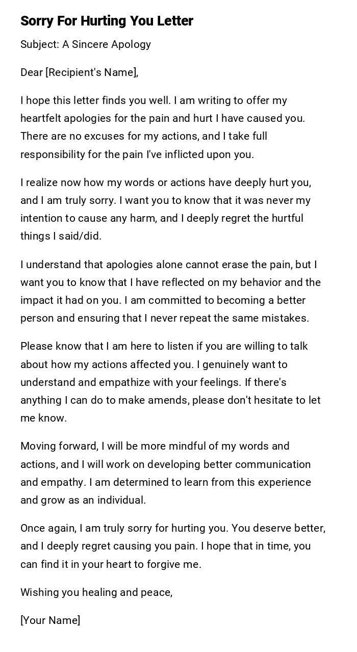 Sorry For Hurting You Letter Sorry For Hurting You Letter