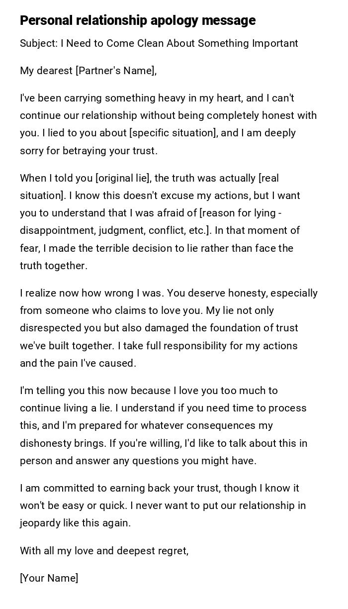 Personal relationship apology message